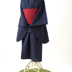 こども浴衣S／魔女の宅急便カラー／紺ネイビー刺繍／木綿(コットン)／子供着物／一つ身／園児〜小学生 4枚目の画像