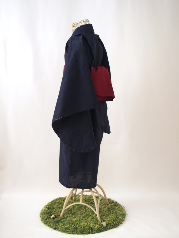 こども浴衣S／魔女の宅急便カラー／紺ネイビー刺繍／木綿(コットン)／子供着物／一つ身／園児〜小学生 12枚目の画像