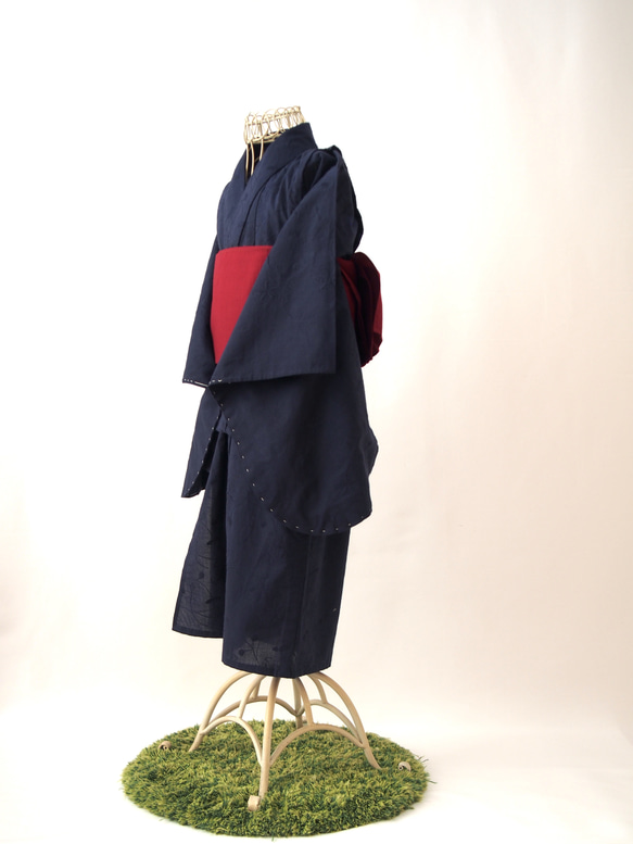 こども浴衣S／魔女の宅急便カラー／紺ネイビー刺繍／木綿(コットン)／子供着物／一つ身／園児〜小学生 7枚目の画像