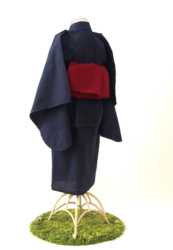 こども浴衣S／魔女の宅急便カラー／紺ネイビー刺繍／木綿(コットン)／子供着物／一つ身／園児〜小学生 11枚目の画像