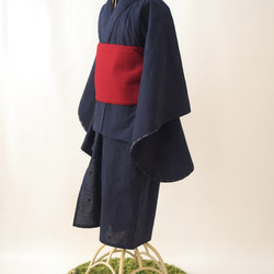 こども浴衣S／魔女の宅急便カラー／紺ネイビー刺繍／木綿(コットン)／子供着物／一つ身／園児〜小学生 9枚目の画像