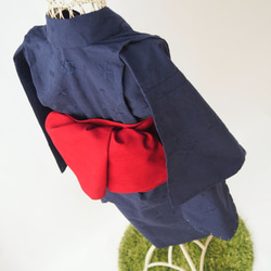 こども浴衣S／魔女の宅急便カラー／紺ネイビー刺繍／木綿(コットン)／子供着物／一つ身／園児〜小学生 3枚目の画像