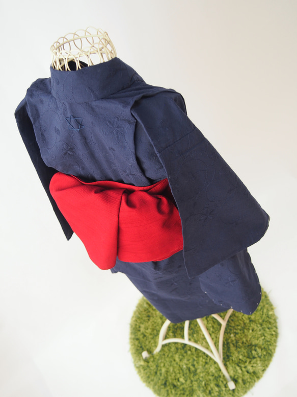 こども浴衣S／魔女の宅急便カラー／紺ネイビー刺繍／木綿(コットン)／子供着物／一つ身／園児〜小学生 3枚目の画像