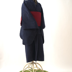 こども浴衣S／魔女の宅急便カラー／紺ネイビー刺繍／木綿(コットン)／子供着物／一つ身／園児〜小学生 5枚目の画像