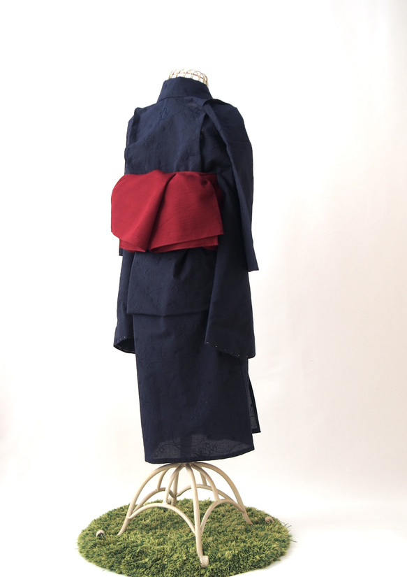 こども浴衣S／魔女の宅急便カラー／紺ネイビー刺繍／木綿(コットン)／子供着物／一つ身／園児〜小学生 8枚目の画像