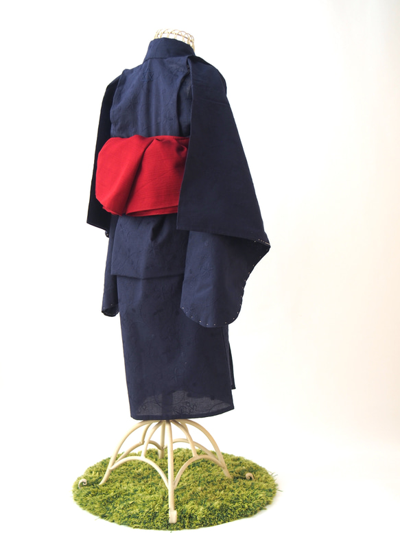 こども浴衣S／魔女の宅急便カラー／紺ネイビー刺繍／木綿(コットン)／子供着物／一つ身／園児〜小学生 10枚目の画像