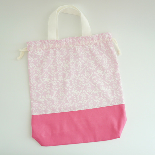 ダマスク柄　ピンク　レッスンバッグ　上履き袋　体操着袋　巾着　入園　入学 送料無料 2入園入学準備ピンクス手提げ レッスンバック 上履き