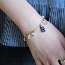 quartz×shell bracelet：アバロンシェル×クオーツ×スモーキークオーツ　チェーンブレスレット 6枚目の画像