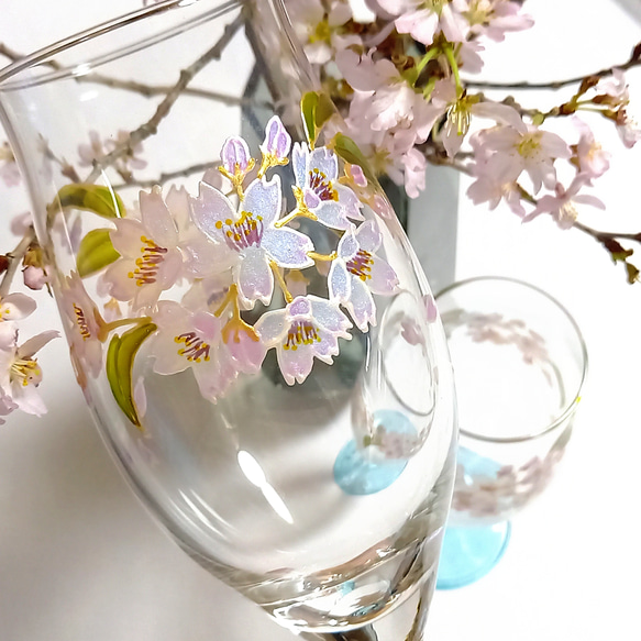 【受注制作】桜ふわりペアグラス 『イニシャル・名入れ』(再販) 4枚目の画像