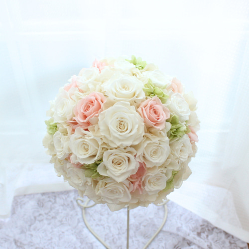 ウェディングブーケ・白ピンク プリザーブドフラワー 前撮り