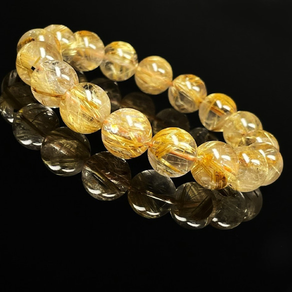 特価品 現品一点物 ゴールド タイチンルチル ブレスレット 金針水晶 １２ミリ ４３ｇ ＴＫＲ３２ 最強天然石 15枚目の画像