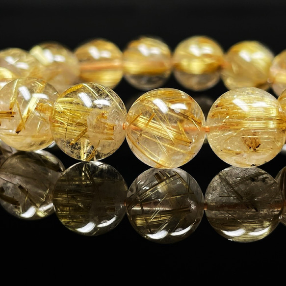 特価品 現品一点物 ゴールド タイチンルチル ブレスレット 金針水晶 １２ミリ ４３ｇ ＴＫＲ３２ 最強天然石 8枚目の画像