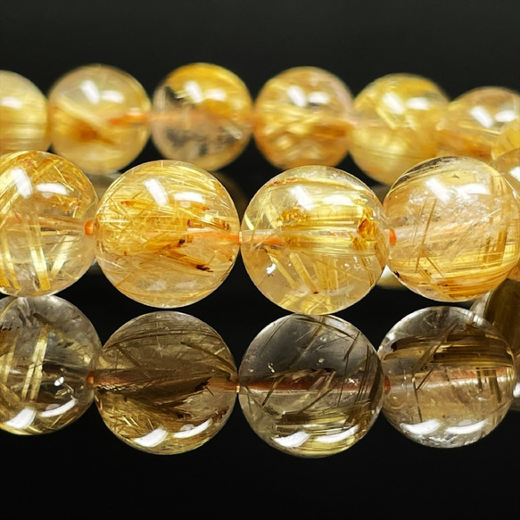 特価品 現品一点物 ゴールド タイチンルチル ブレスレット 金針水晶 １２ミリ ４３ｇ ＴＫＲ３２ 最強天然石 7枚目の画像
