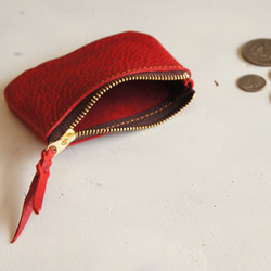 再販 シボ入り本革製 ファスナータイプ 小銭入れ BC9RED レッド 赤色 コインケース 小物入れ ミニポーチ 3枚目の画像