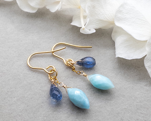 ラリマー カイヤナイト ピアス ステンレス フックピアス K14GF
