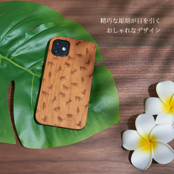 おしゃれな木製 iphoneケース 水玉柄シリーズ ねこ 猫 iphone 15 14 pro SE 13 12 11 2枚目の画像
