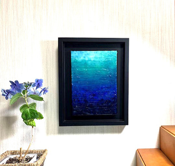 アクリル画の原画です。「海中でただようイメージ画」SMサイズ・海中の絵 1枚目の画像