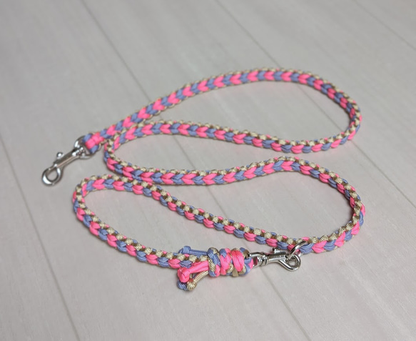 パラコード 可愛いLoveLove編みのカフェリード 小型～中型犬用(全長