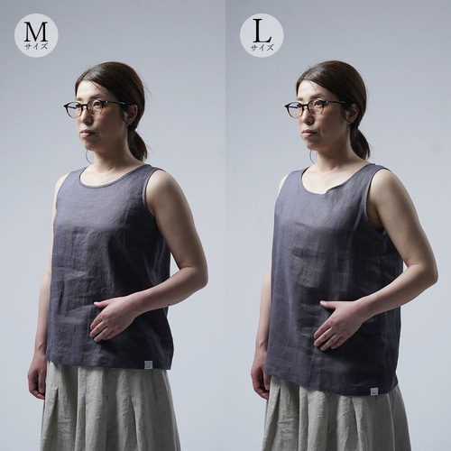 wafu】雅亜麻 Linen tank top リネン タンクトップ / 墨色 p004b