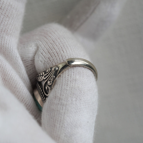 再販 キングマンターコイズ12 S925アンティークデザインリング