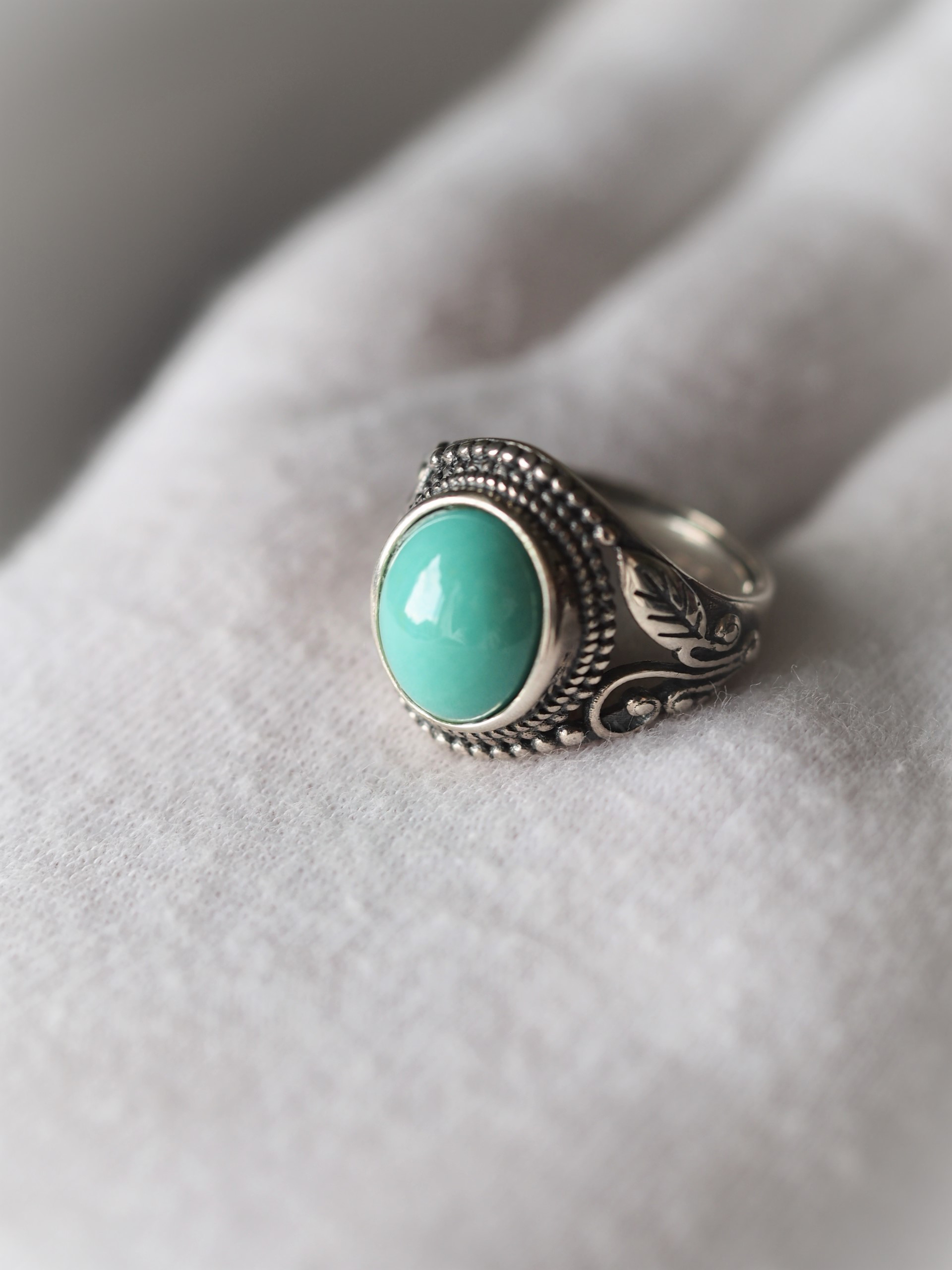 再販　キングマンターコイズ１２　S925アンティークデザインリング★