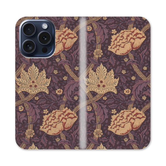 [使用高清圖像的莫里斯圖案的最大選擇] iPhone 保護殼 William Morris 筆記本無腰帶 茄子&amp;酒 第2張的照片