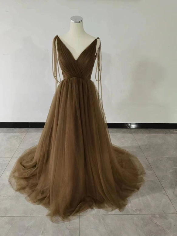 送料無料！美品！ ブラウンカラードレス 前撮り 結婚式ドレス 2次会 プリンセスライン