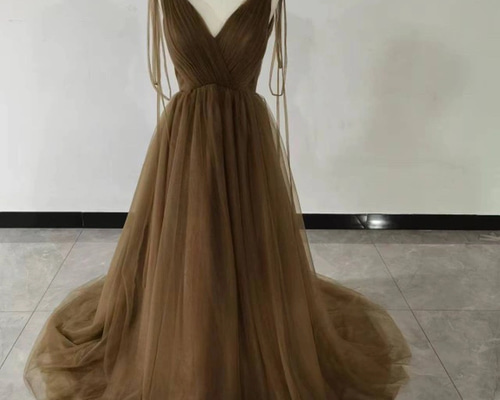 送料無料！美品！ ブラウンカラードレス 前撮り 結婚式ドレス 2次会