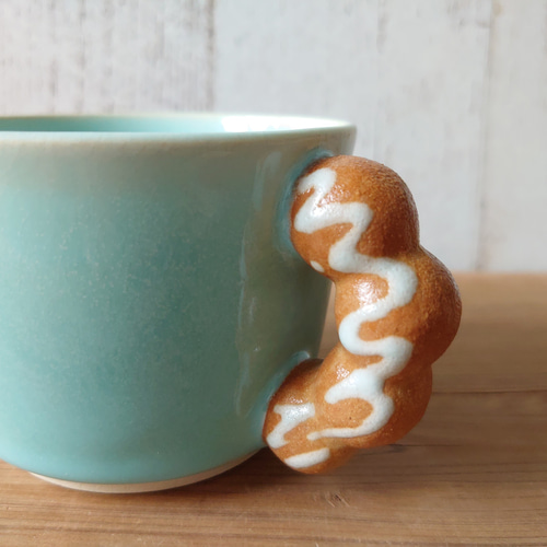 ホワイトチョコ掛けドーナツマグカップ ホワイト/空色 ※包装付き