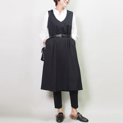 【さき】スカート・ブラウス2点 ブラウスやTシャツに合わせやすいストレッチ素材Vネックジャンパー