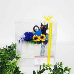 花と猫(ビンク系)／プリザーブドフラワー   猫　薔薇  カーネーション ひまわり フラワーギフト 花 招き猫 No.2 6枚目の画像