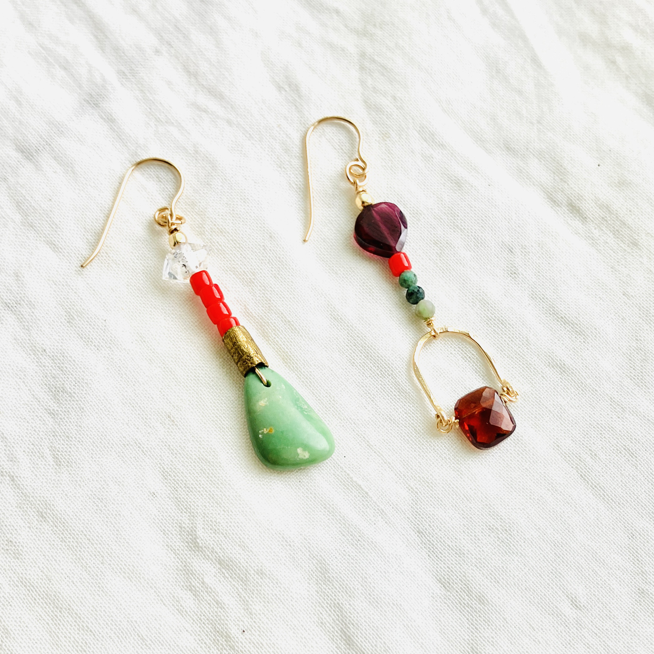 King & Queen　ガーネット×ターコイズ　K１４gfピアス　イヤリング金具交換可