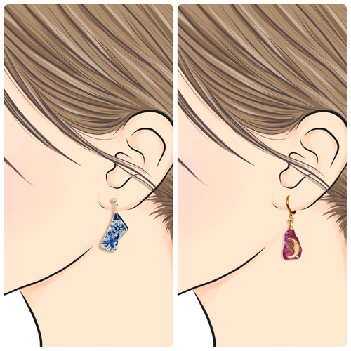 着画イラスト ハンドメイド作家さま 女性横顔 SNS映え ピアス ヘア  