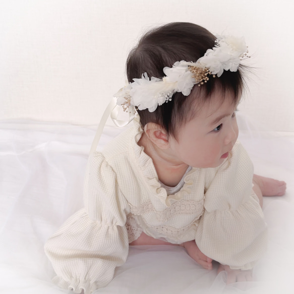 【送料無料】ベビー　キッズ　花冠　~4種whitegold~  花かんむり　はなかんむり　結婚式　子供用　誕生日 3枚目の画像