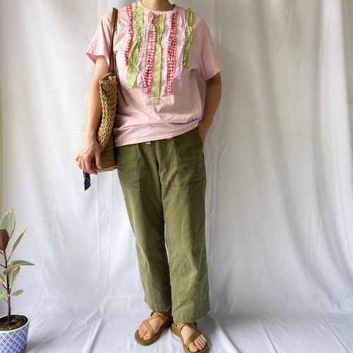 ストレッチチノのベイカーパンツ・カーキ(レディースM L LL