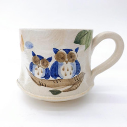 【清水焼】ふくろうの森マグカップ（青） 1枚目の画像