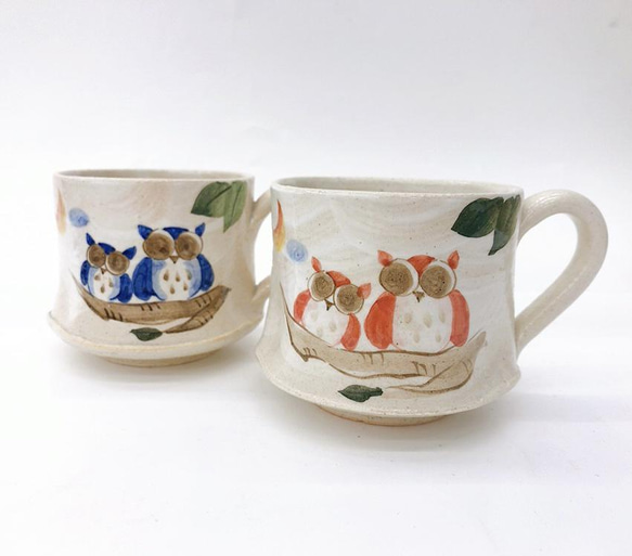 【清水焼】ふくろうの森マグカップ（青） 4枚目の画像