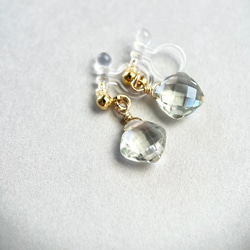 ☆2月の誕生石⭐︎宝石質グリーンアメジストのダイヤカットイヤリング（ノンホールピアス） 4枚目の画像