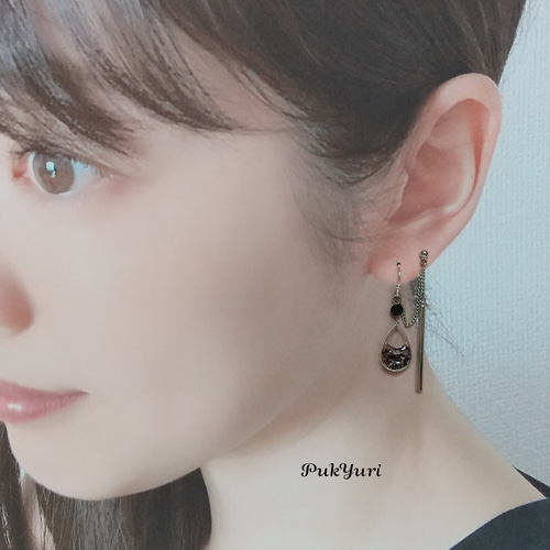 しずく2ホールピアス/ノンホールピアス/イヤーカフ/2連ピアス