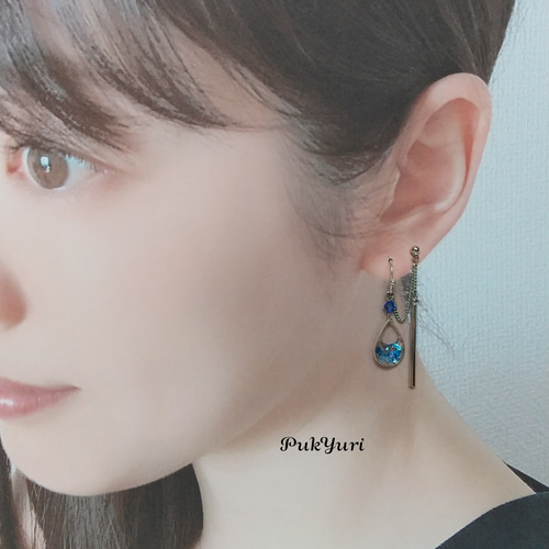 なっつです。ノンホールピアス2点 しずく2ホールピアス/ノンホールピアス/イヤーカフ/2連ピアス