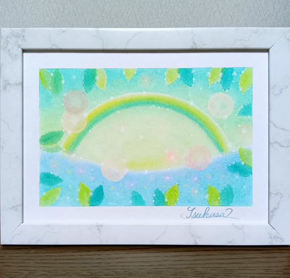 霧の森　ハンドメイドパステル画　絵画アート原画 パステルアート Green Morning 森の朝 パステル画原画 絵画 T's Arts