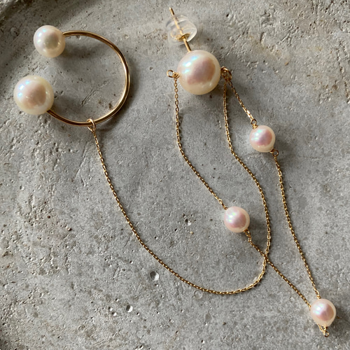 アコヤパールピアス&淡水パールイヤーカフ 繊細チェーン mariage k10