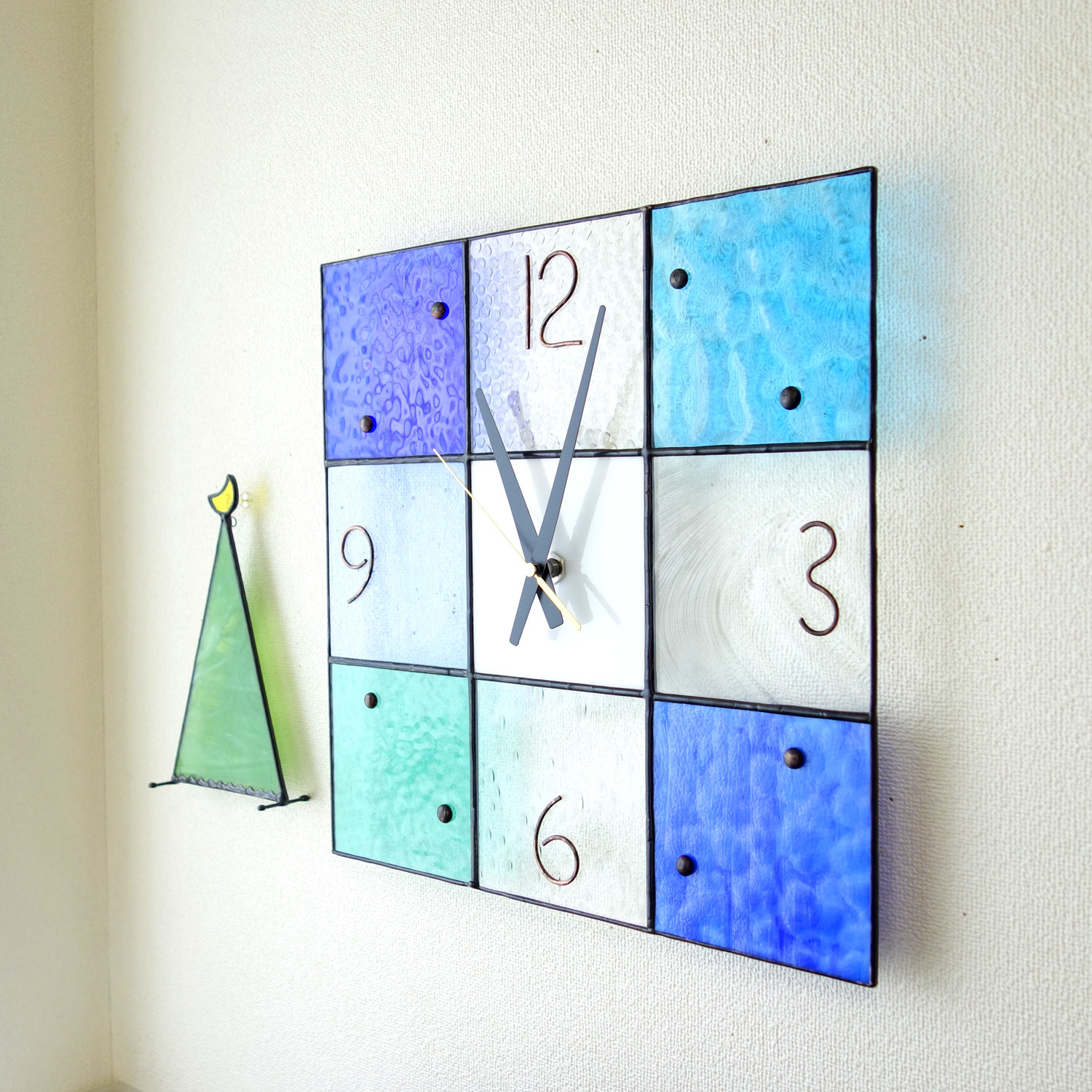 [イメージは海] ステンドグラスの掛け時計/置き時計/モザイク/30㎝・受注制作