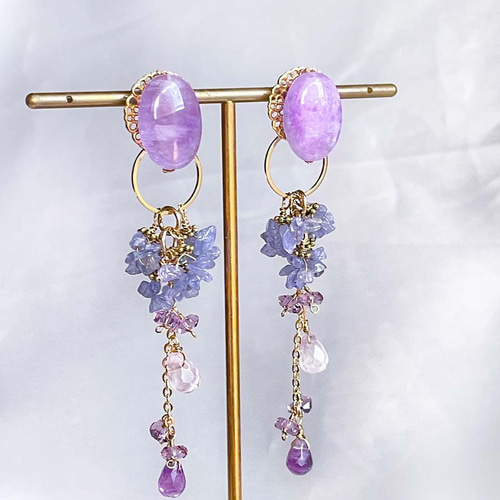 紫陽花 ピアス・イヤリング ラベンダーアメジスト タンザナイト 天然石