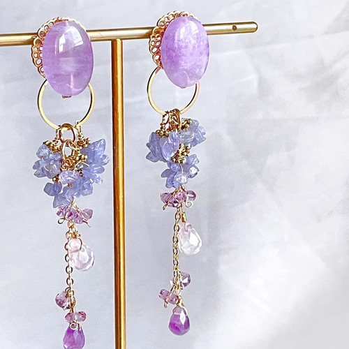 紫陽花 ピアス・イヤリング ラベンダーアメジスト タンザナイト 天然石