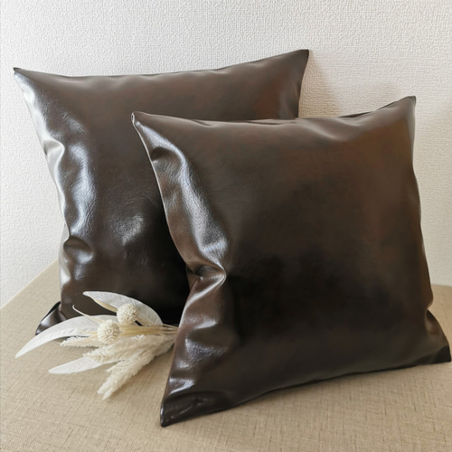 定番アンティーク ダークブラウン 合皮レザー クッションカバー 40×40