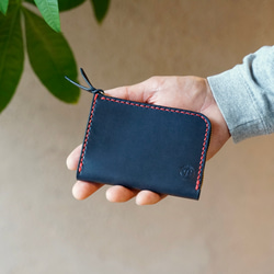 creemaコンパクト財布 本革 zip コンパクト ウォレット（ネイビー） その他ミニ財布
