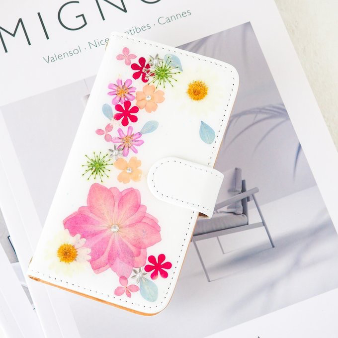 ＊ピンク紫陽花の押し花スマホケース＊178’全機種対応 本物のお花 スマホショルダー iPhone17