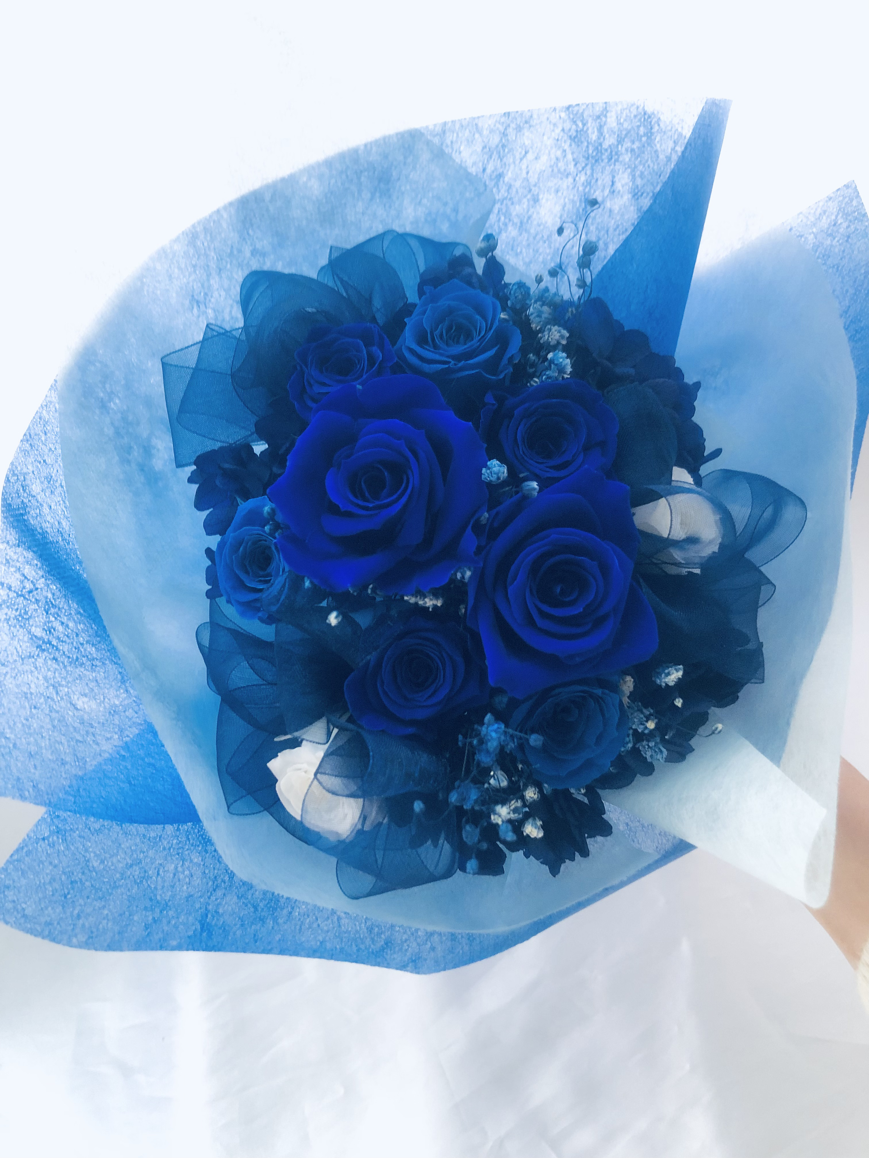 【プリザーブドフラワー／青い薔薇の花束・ラッピング付き】