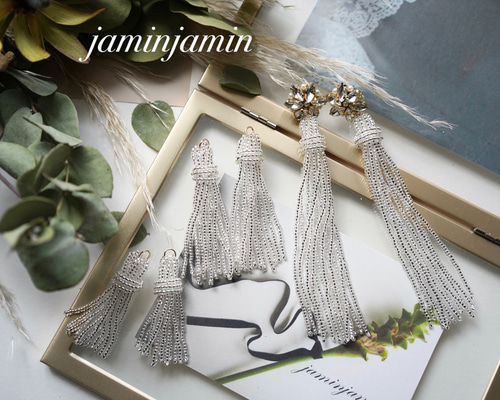 001 ビジュー タッセル ピアス イヤリング ハンドメイド 全10色】ビーズタッセルピアス イヤリング (1ペア入)バッジ ブローチ